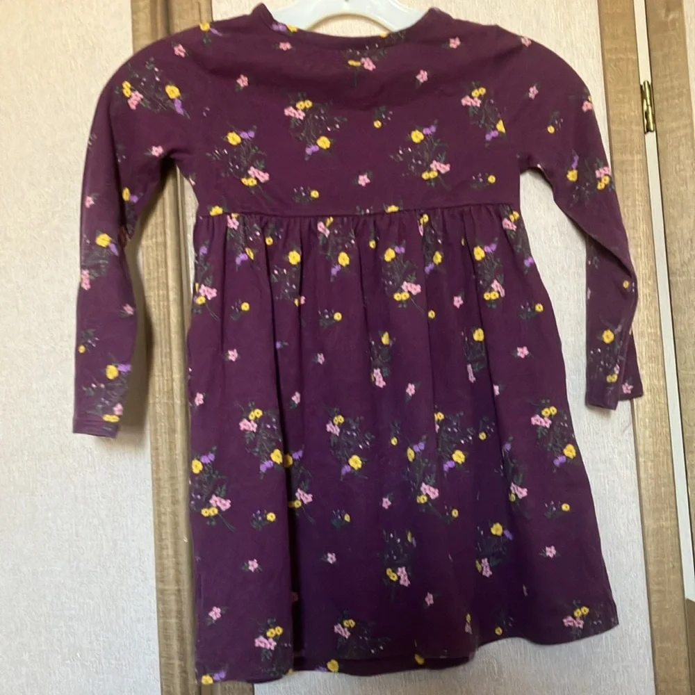 Girl’s wonder nation Purple Long Sleeve Dress with Floral Print 5t